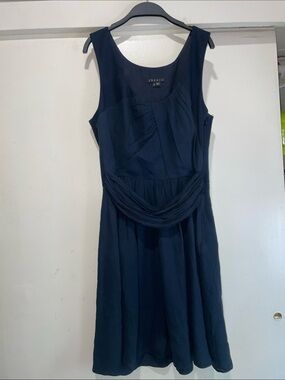 Theory Navy Blue Silk Chiffon Wool Ruched Mini Dress